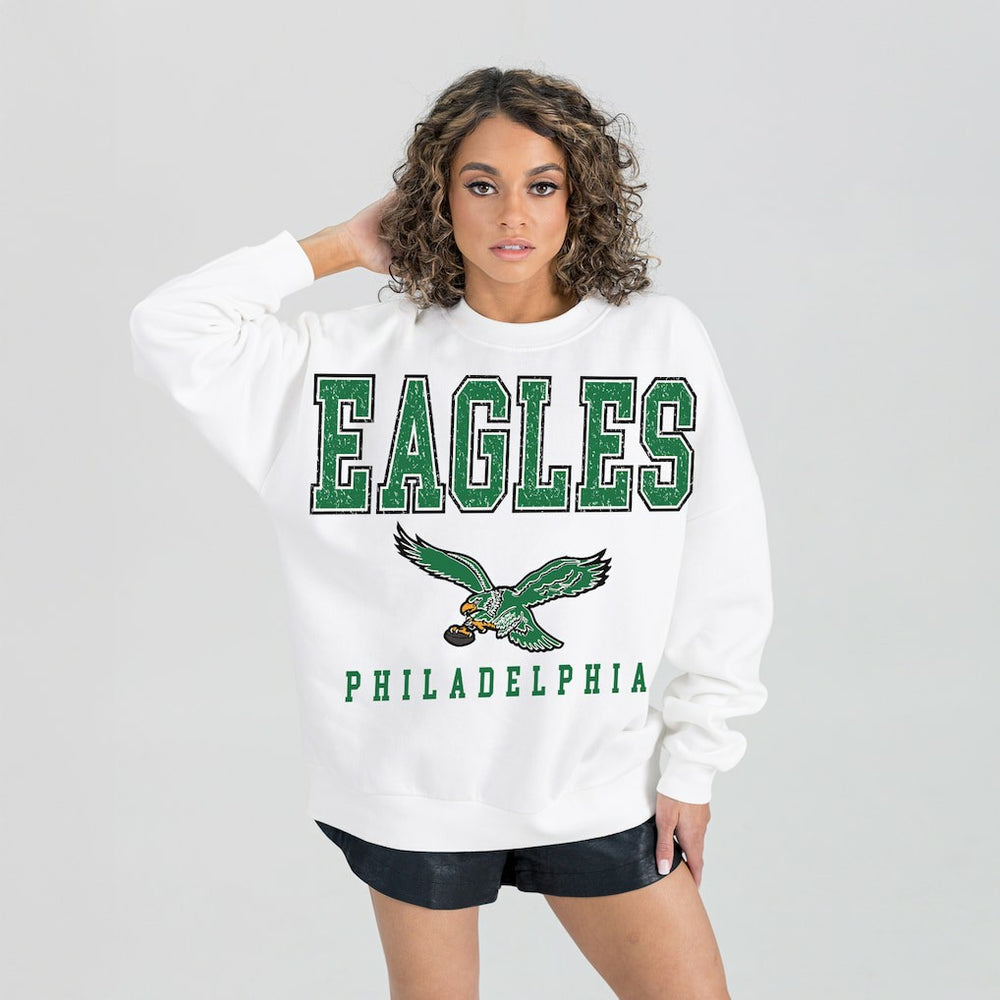 Philadelphia Eagles Gameday Couture Women's Classic Sunday Drives Oversized Premium Fleece Pullover Sweatshirt - White - NFL