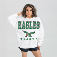 Philadelphia Eagles Gameday Couture Women's Classic Sunday Drives Oversized Premium Fleece Pullover Sweatshirt - White - NFL