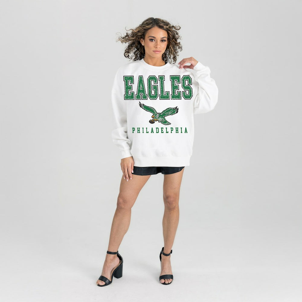 Philadelphia Eagles Gameday Couture Women's Classic Sunday Drives Oversized Premium Fleece Pullover Sweatshirt - White - NFL
