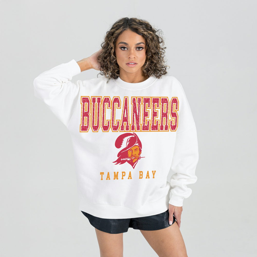 Tampa Bay Buccaneers Gameday Couture Women's Classic Sunday Drives Oversized Premium Fleece Pullover Sweatshirt - White - NFL