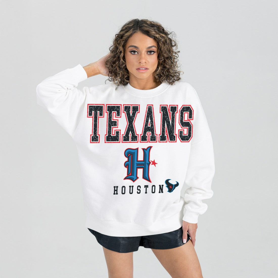 Houston Texans Gameday Couture Women's Classic Sunday Drives Oversized Premium Fleece Pullover Sweatshirt - White - NFL