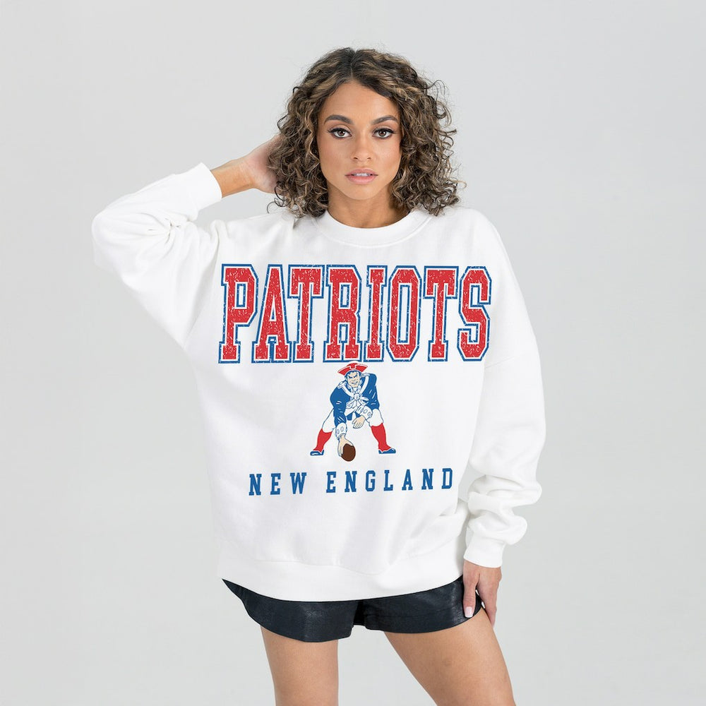New England Patriots Gameday Couture Women's Classic Sunday Drives Oversized Premium Fleece Pullover Sweatshirt - White - NFL