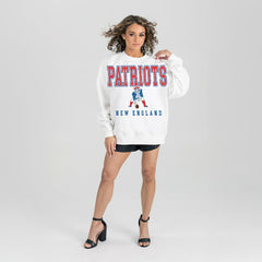 New England Patriots Gameday Couture Women's Classic Sunday Drives Oversized Premium Fleece Pullover Sweatshirt - White - NFL