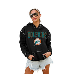 Miami Dolphins Gameday Couture Women's Studded Pullover Hoodie - Black - NFL