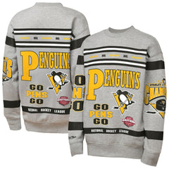 Pittsburgh Penguins Mitchell & Ness Youth Allover Print Fleece Crewneck Sweatshirt - Heather Gray | NHL discount
