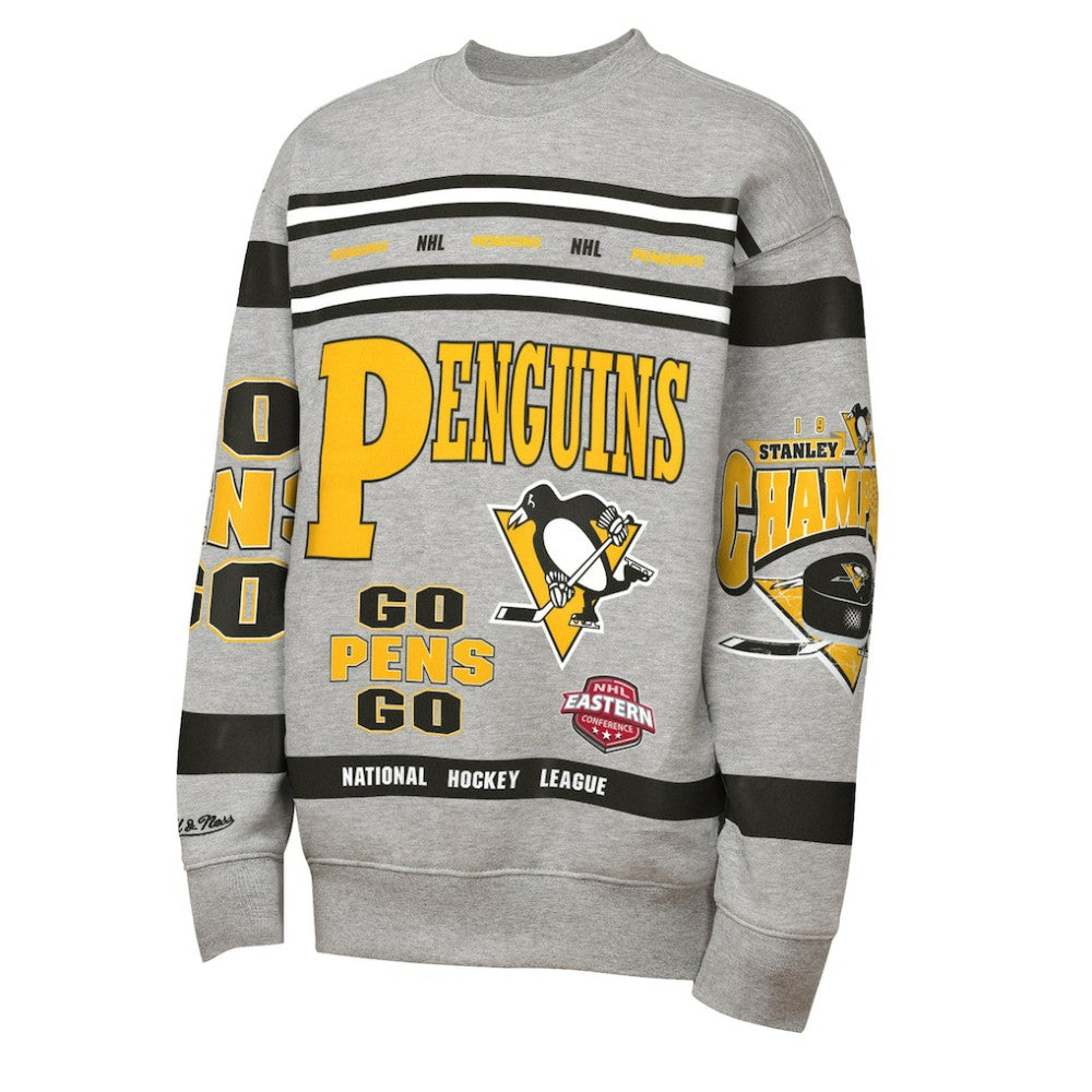 Pittsburgh Penguins Mitchell & Ness Youth Allover Print Fleece Crewneck Sweatshirt - Heather Gray | NHL discount