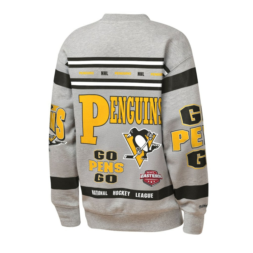 Pittsburgh Penguins Mitchell & Ness Youth Allover Print Fleece Crewneck Sweatshirt - Heather Gray | NHL discount