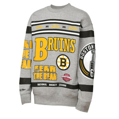 Boston Bruins Mitchell & Ness Youth Allover Print Fleece Crewneck Sweatshirt - Heather Gray | NHL Clearance