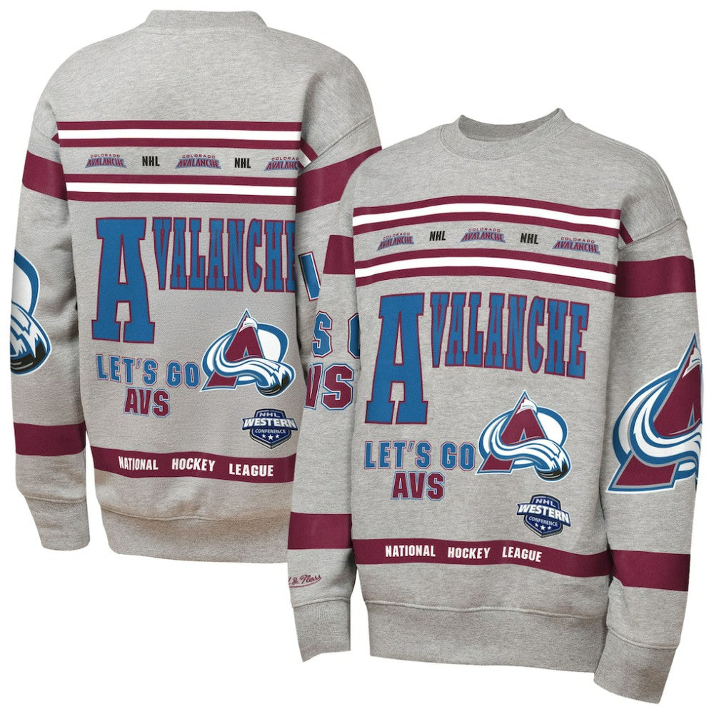 Colorado Avalanche Mitchell & Ness Youth Allover Print Fleece Crewneck Sweatshirt - Heather Gray | NHL discount