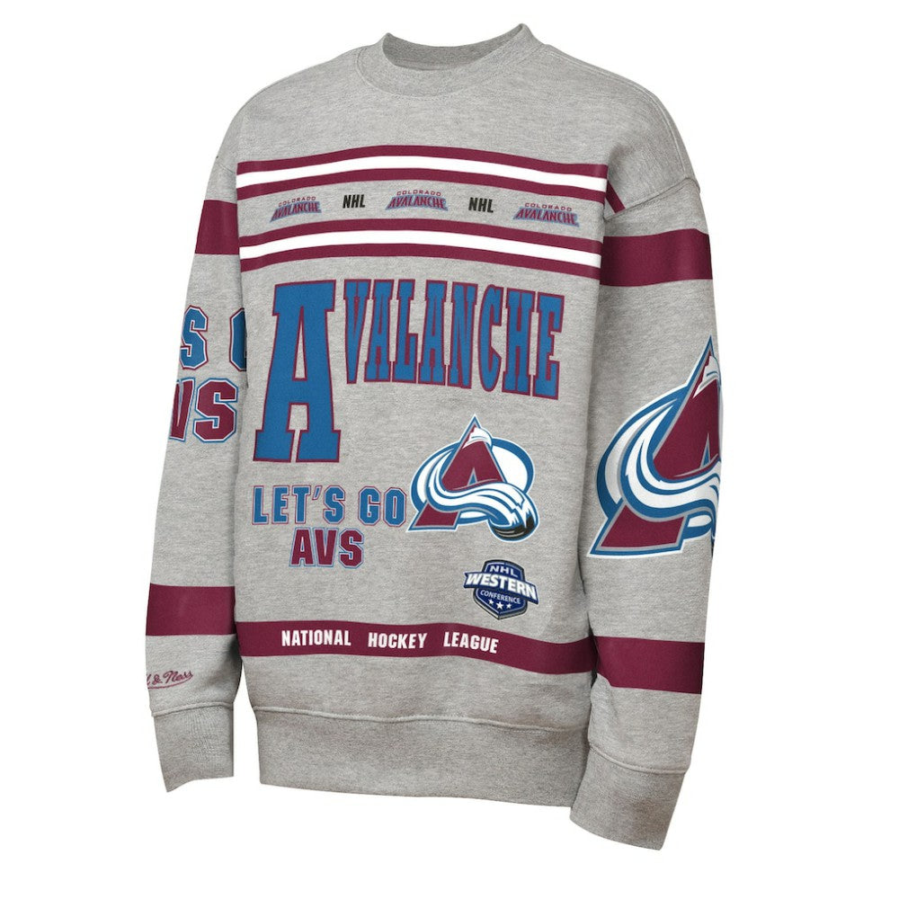 Colorado Avalanche Mitchell & Ness Youth Allover Print Fleece Crewneck Sweatshirt - Heather Gray | NHL discount