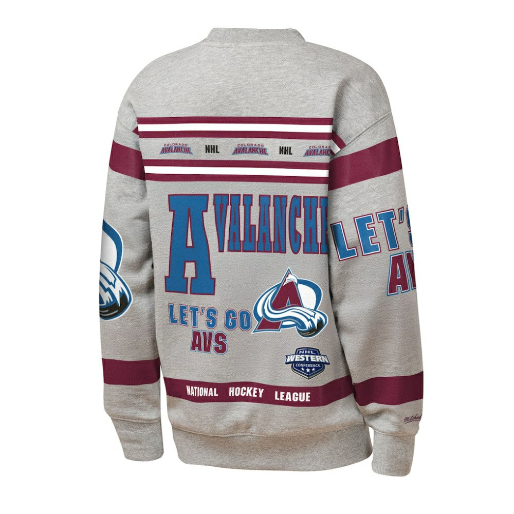 Colorado Avalanche Mitchell & Ness Youth Allover Print Fleece Crewneck Sweatshirt - Heather Gray | NHL discount