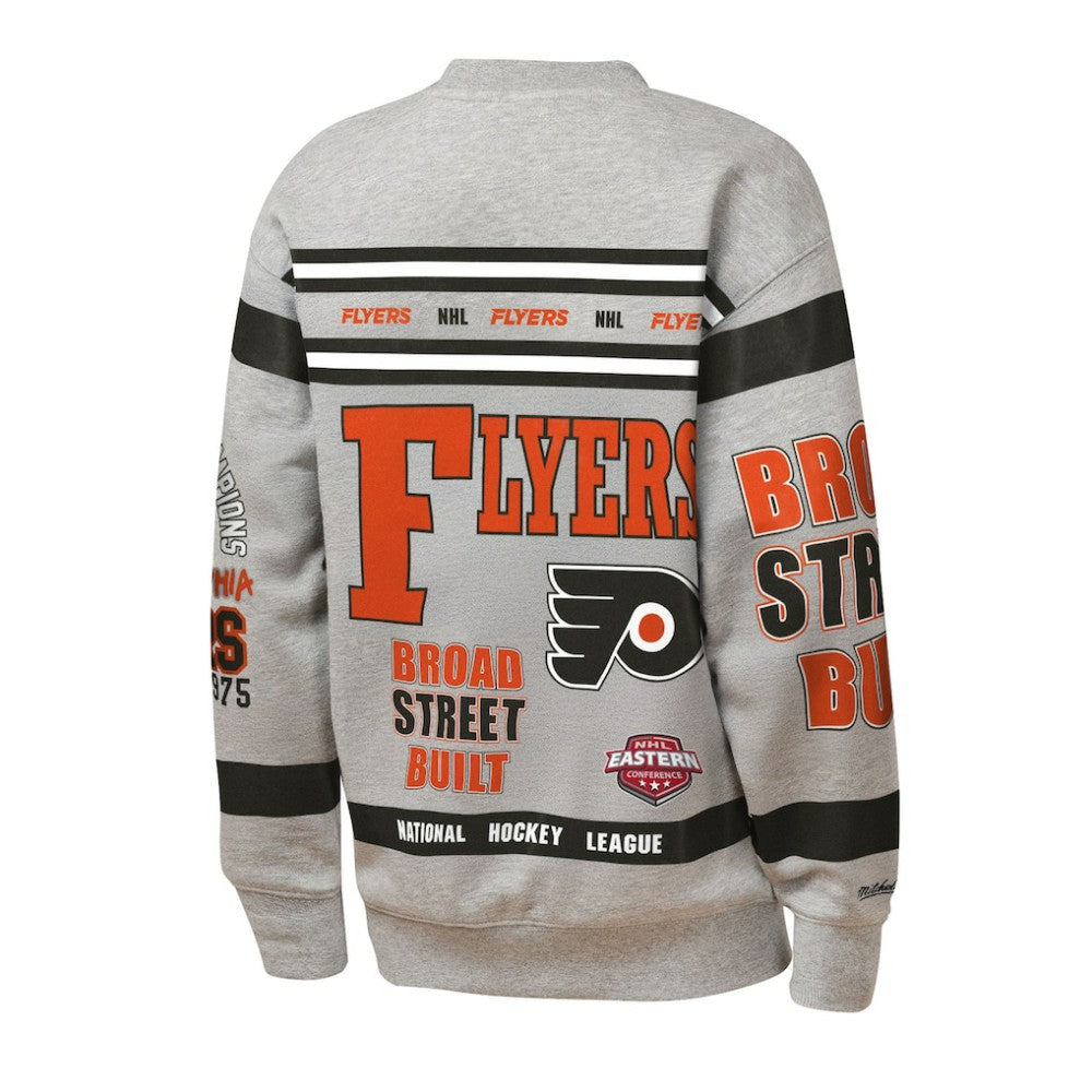 Philadelphia Flyers Mitchell & Ness Youth Allover Print Fleece Crewneck Sweatshirt - Heather Gray | NHL discount
