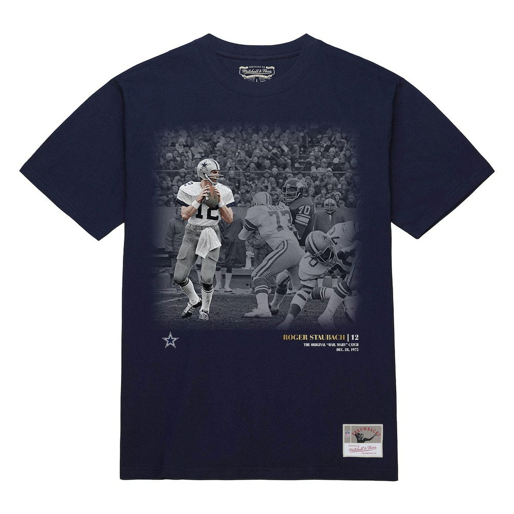 Roger Staubach Dallas Cowboys Moments T-Shirt - Navy - Mitchell & Ness