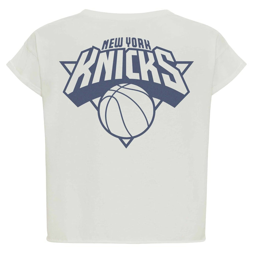 New York Knicks Sportiqe Women's Athletic Club Collection Alana Premium Cropped T-Shirt Cream