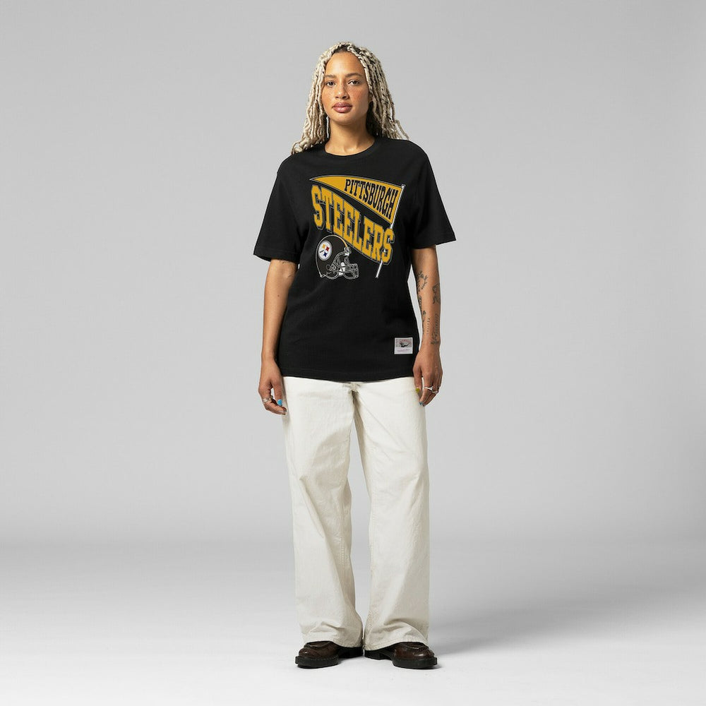Pittsburgh Steelers Women's Team Dynamic Boyfriend T-Shirt - Black - Mitchell & Ness