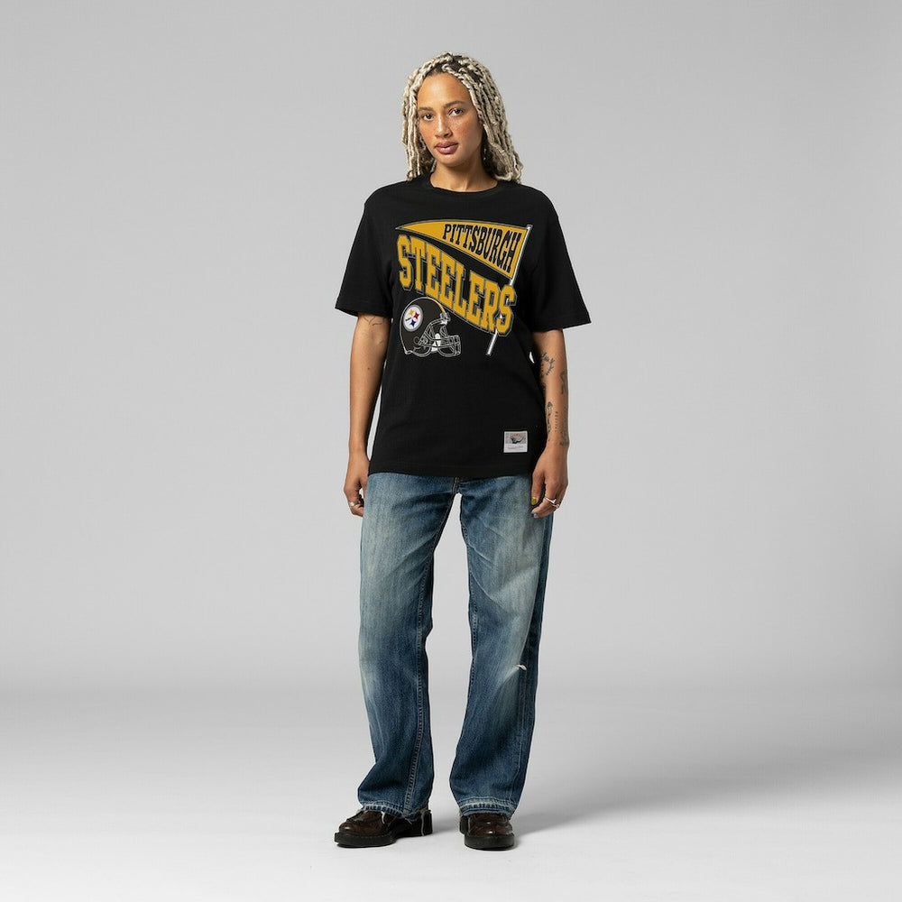 Pittsburgh Steelers Women's Team Dynamic Boyfriend T-Shirt - Black - Mitchell & Ness