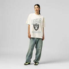 Las Vegas Raiders Women's Logo Rise Boyfriend T-Shirt - Cream - Mitchell & Ness