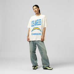 Los Angeles Chargers Women's Logo Rise Boyfriend T-Shirt - Cream - Mitchell & Ness