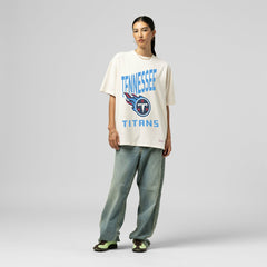 Tennessee Titans Women's Logo Rise Boyfriend T-Shirt - Cream - Mitchell & Ness