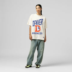 Denver Broncos Women's Logo Rise Boyfriend T-Shirt - Cream - Mitchell & Ness