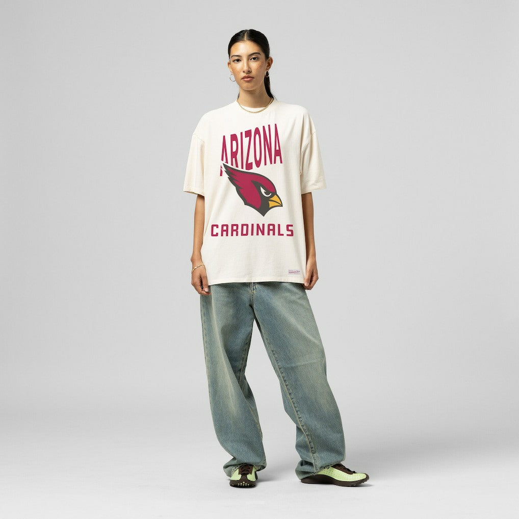 Arizona Cardinals Women's Logo Rise Boyfriend T-Shirt - Cream - Mitchell & Ness