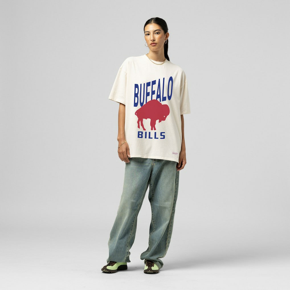 Buffalo Bills Women's Logo Rise Boyfriend T-Shirt - Cream - Mitchell & Ness