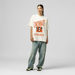 Cincinnati Bengals Women's Logo Rise Boyfriend T-Shirt - Cream - Mitchell & Ness