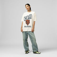 Chicago Bears Women's Logo Rise Boyfriend T-Shirt - Cream - Mitchell & Ness