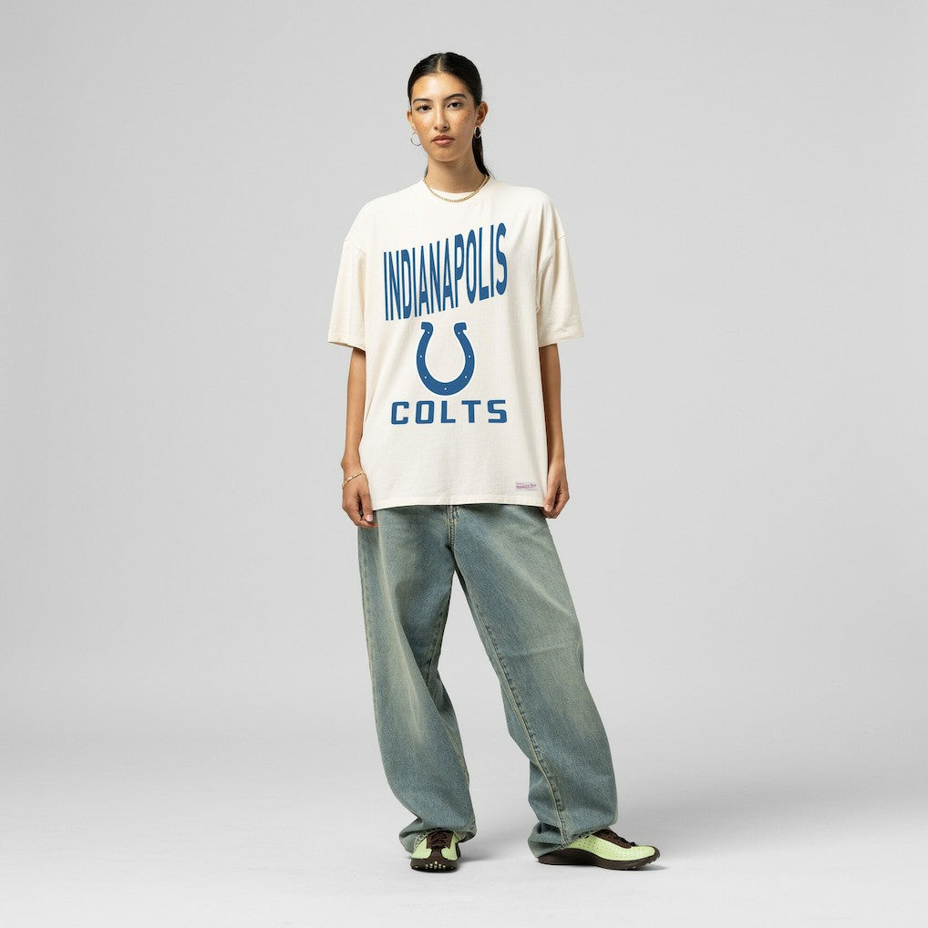 Indianapolis Colts Women's Logo Rise Boyfriend T-Shirt - Cream - Mitchell & Ness