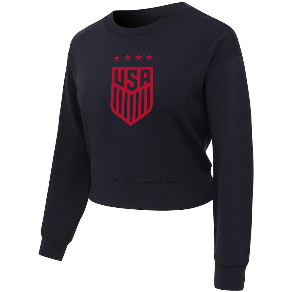 USWNT Concepts Sport Women's Tri-Blend Darby Knit Long Sleeve Crop Top Black