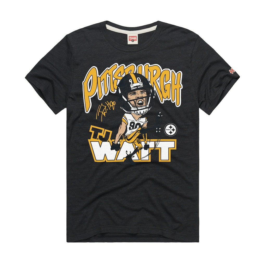 T.J. Watt Pittsburgh Steelers Homage Unisex Caricature Player Graphic Tri-Blend T-Shirt - Charcoal - NFL