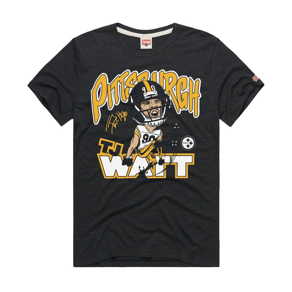 T.J. Watt Pittsburgh Steelers Homage Unisex Caricature Player Graphic Tri-Blend T-Shirt - Charcoal - NFL