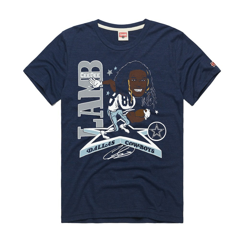 CeeDee Lamb Dallas Cowboys Homage Unisex Caricature Player Graphic Tri-Blend T-Shirt - Navy - NFL