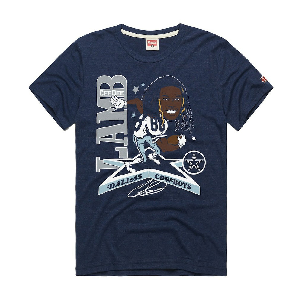 CeeDee Lamb Dallas Cowboys Homage Unisex Caricature Player Graphic Tri-Blend T-Shirt - Navy - NFL