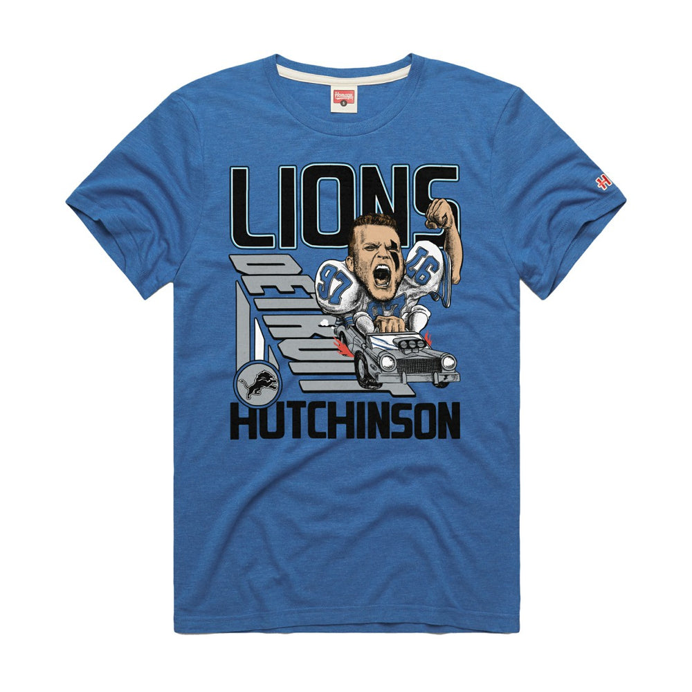 Aidan Hutchinson Detroit Lions Homage Unisex Caricature Player Graphic Tri-Blend T-Shirt - Blue - NFL
