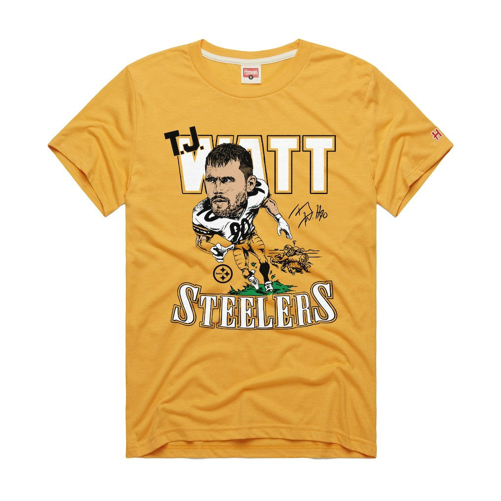 T.J. Watt Pittsburgh Steelers Homage Unisex Caricature Player Graphic Tri-Blend T-Shirt - Gold - NFL