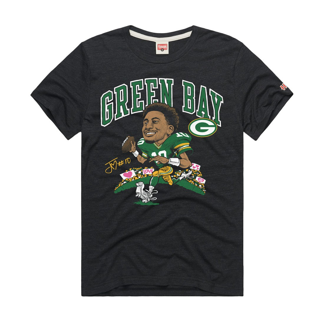 Jordan Love Green Bay Packers Homage Unisex Caricature Player Graphic Tri-Blend T-Shirt - Charcoal - NFL