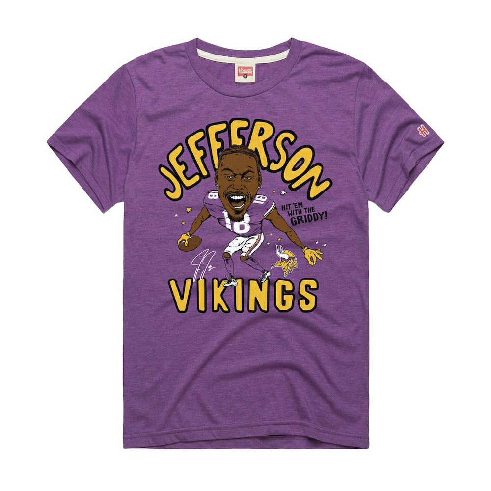 Justin Jefferson Minnesota Vikings Homage Unisex Caricature Player Graphic Tri-Blend T-Shirt - Purple - NFL