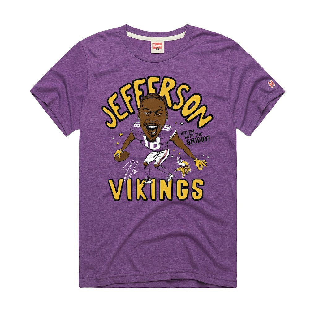 Justin Jefferson Minnesota Vikings Homage Unisex Caricature Player Graphic Tri-Blend T-Shirt - Purple - NFL