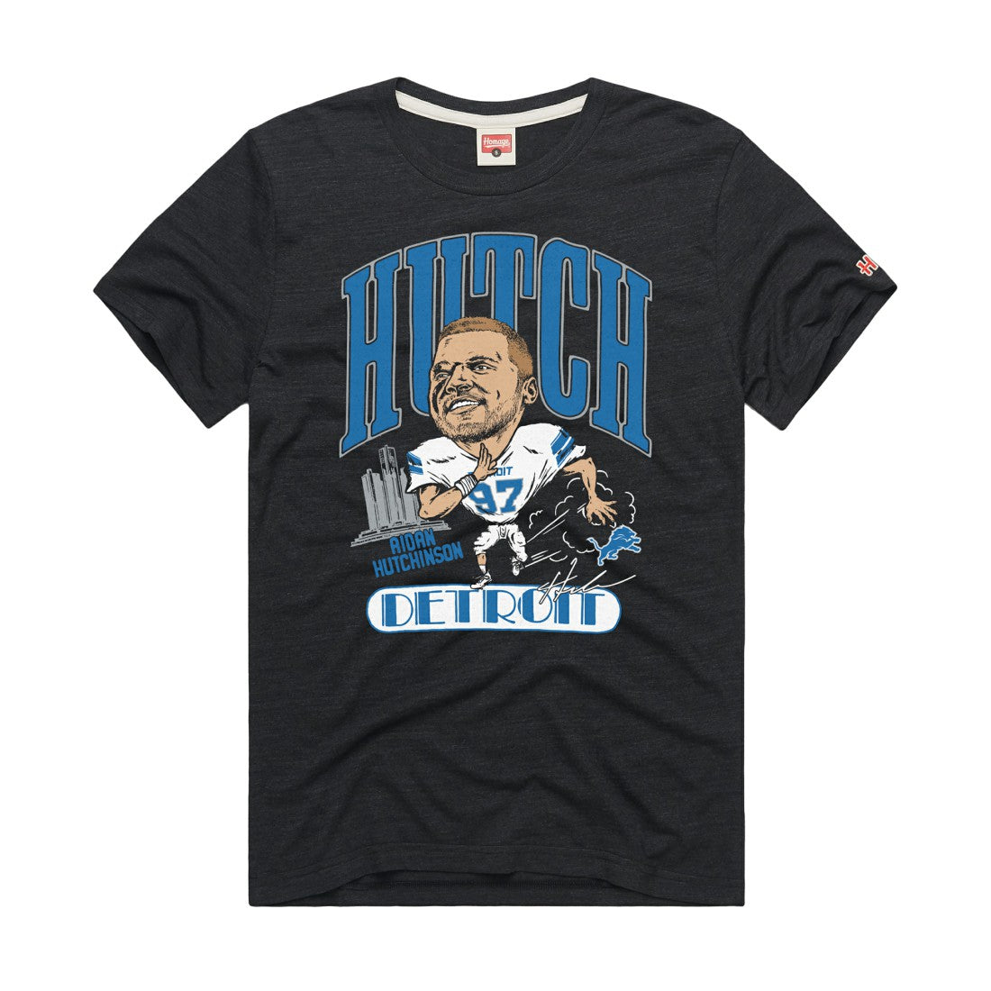 Aidan Hutchinson Detroit Lions Homage Unisex Caricature Player Graphic Tri-Blend T-Shirt - Charcoal - NFL