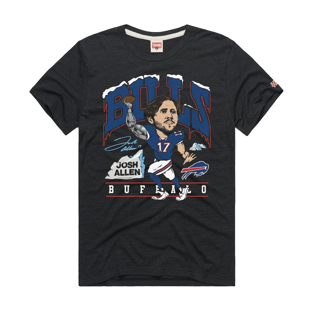 Josh Allen Buffalo Bills Homage Unisex Caricature Player Graphic Tri-Blend T-Shirt - Charcoal - NFL