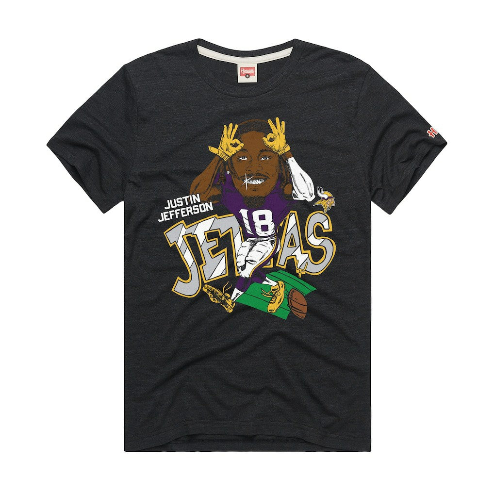 Justin Jefferson Minnesota Vikings Homage Unisex Caricature Player Graphic Tri-Blend T-Shirt - Charcoal - NFL