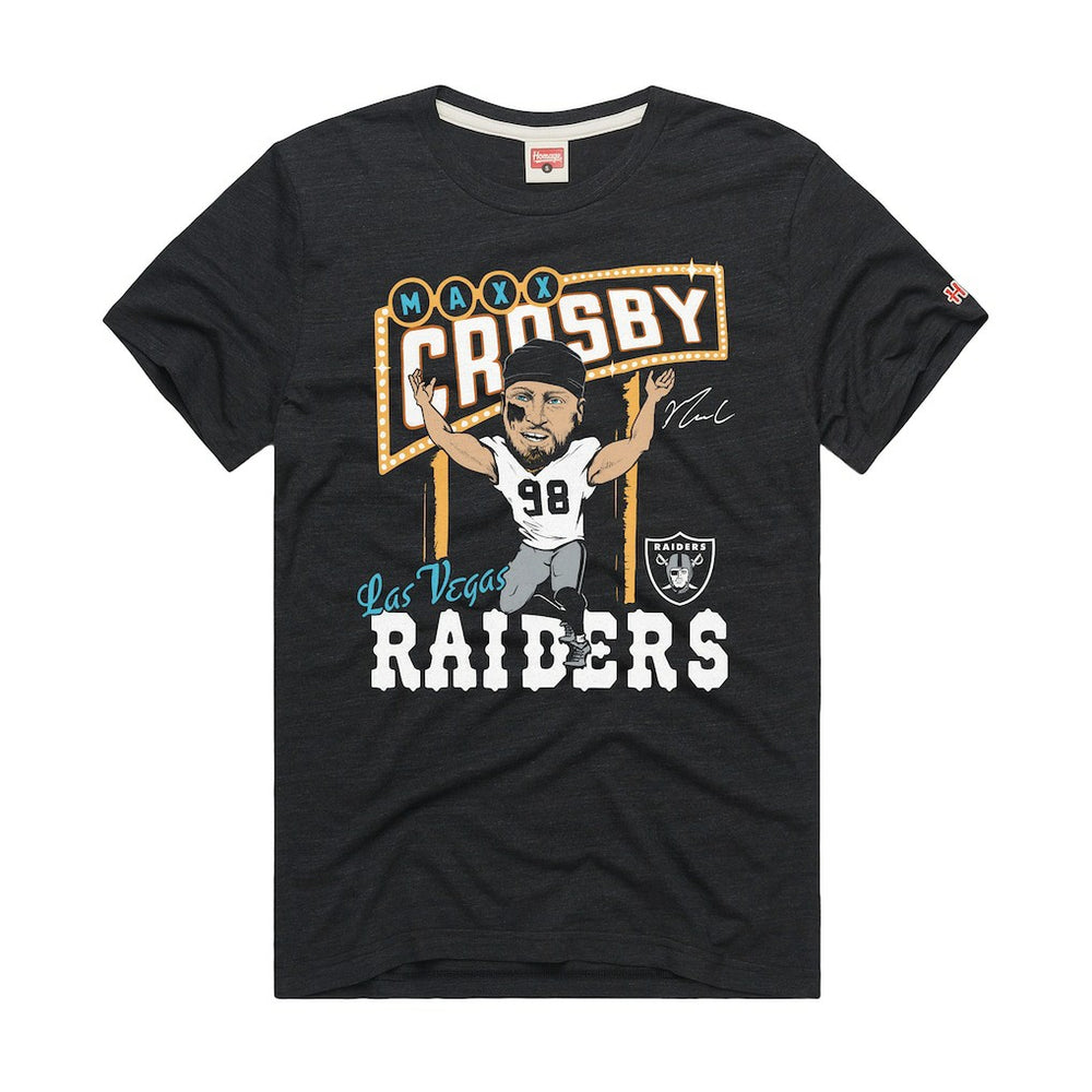 Maxx Crosby Las Vegas Raiders Homage Unisex Caricature Player Graphic Tri-Blend T-Shirt - Charcoal - NFL