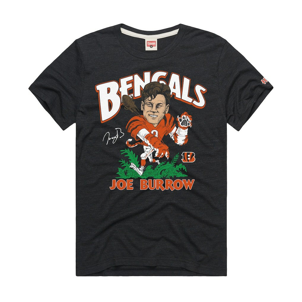 Joe Burrow Cincinnati Bengals Homage Unisex Caricature Player Graphic Tri-Blend T-Shirt - Charcoal - NFL