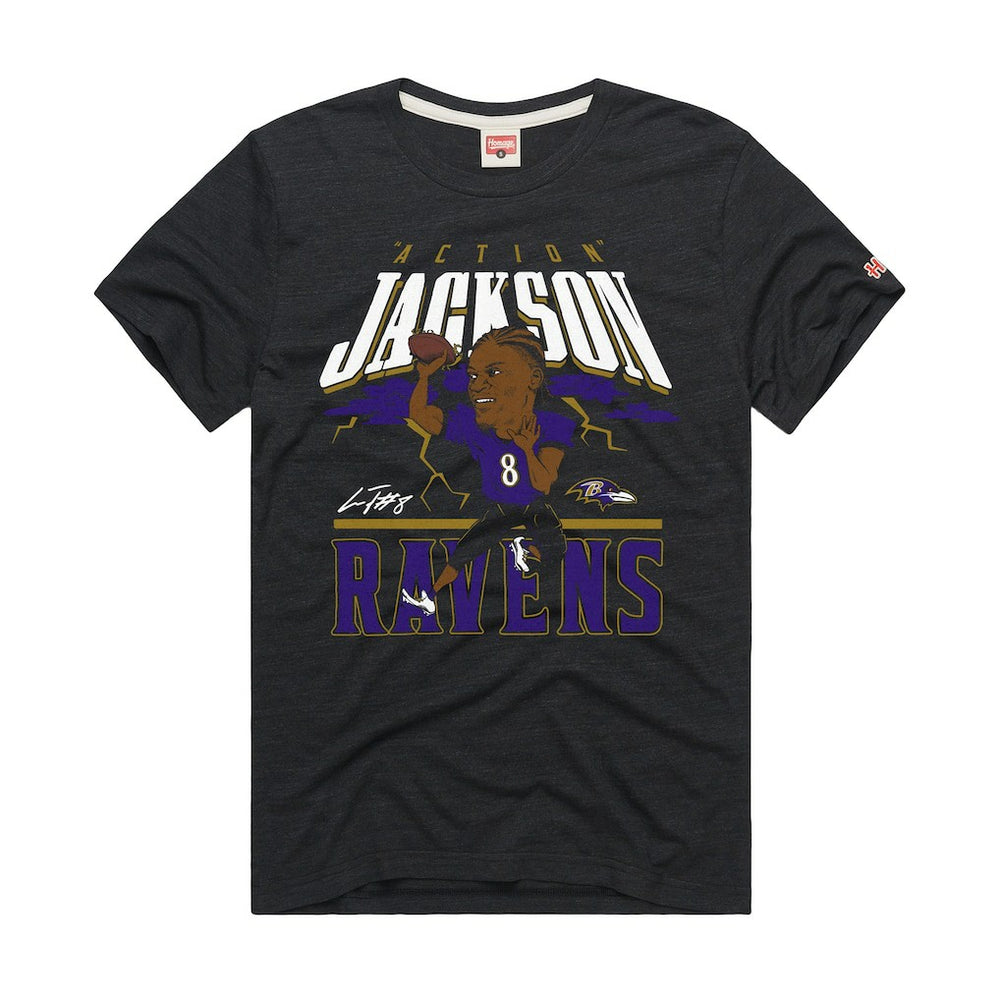 Lamar Jackson Baltimore Ravens Homage Unisex Caricature Player Graphic Tri-Blend T-Shirt - Charcoal - NFL