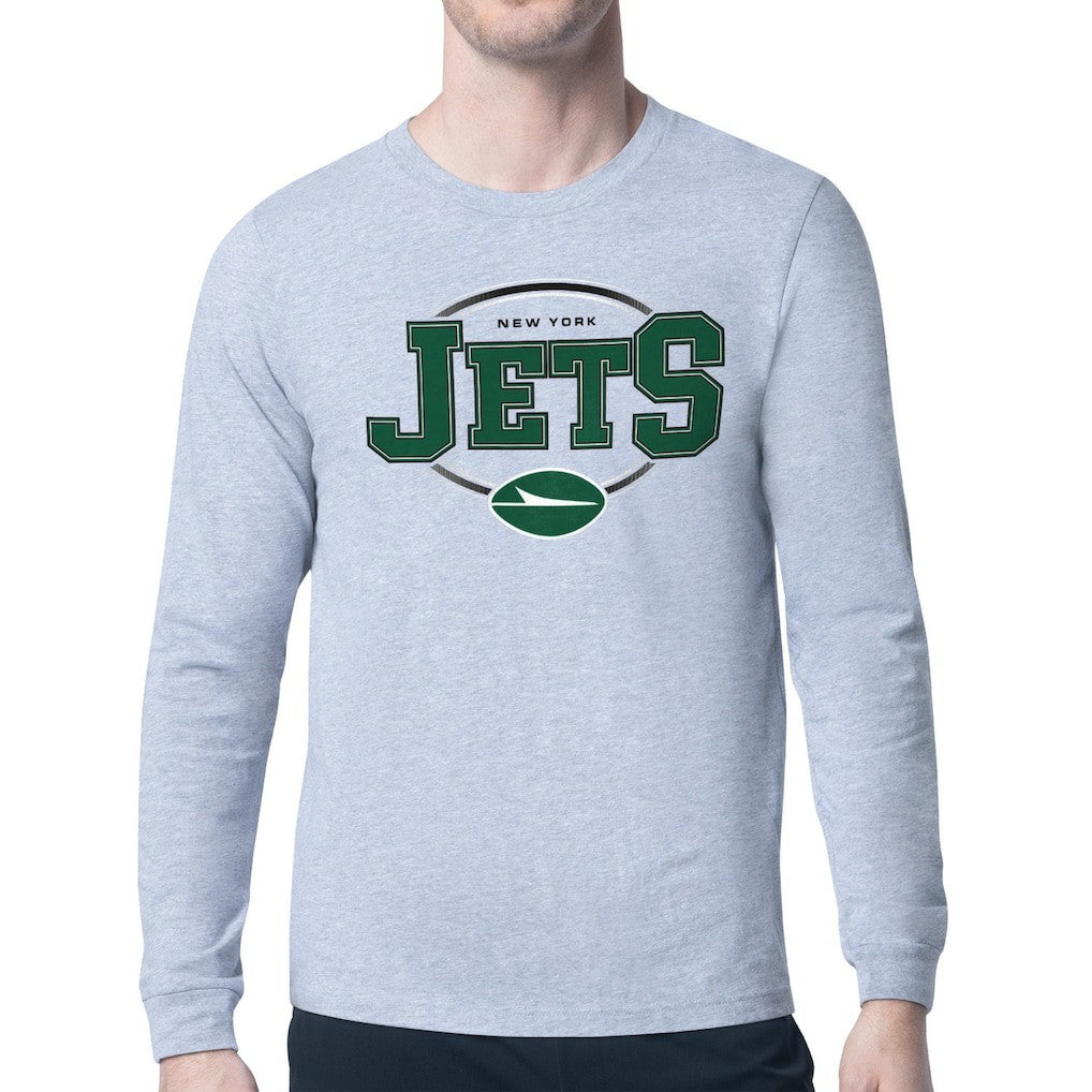 New York Jets Starter Team Track Graphic Long Sleeve T-Shirt - Heather Gray - NFL