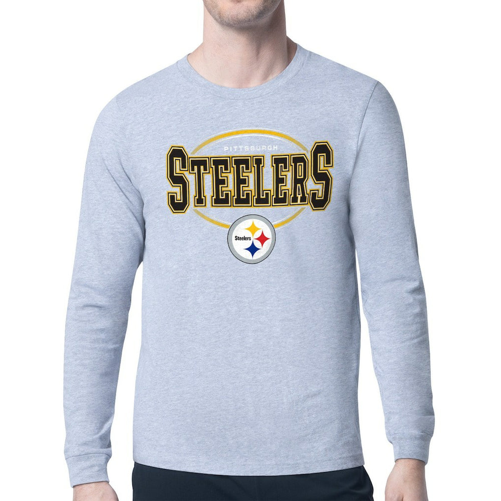 Pittsburgh Steelers Starter Team Track Graphic Long Sleeve T-Shirt - Heather Gray - NFL