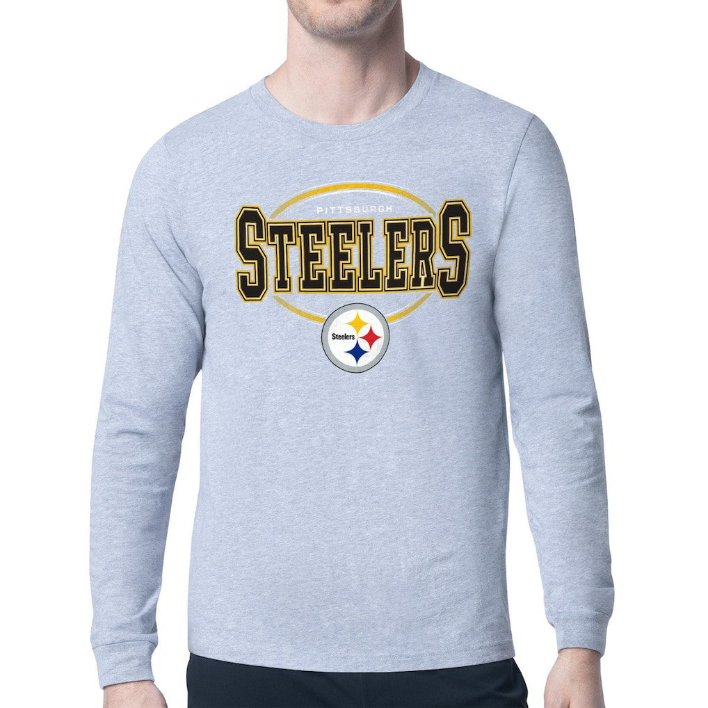 Pittsburgh Steelers Starter Team Track Graphic Long Sleeve T-Shirt - Heather Gray - NFL
