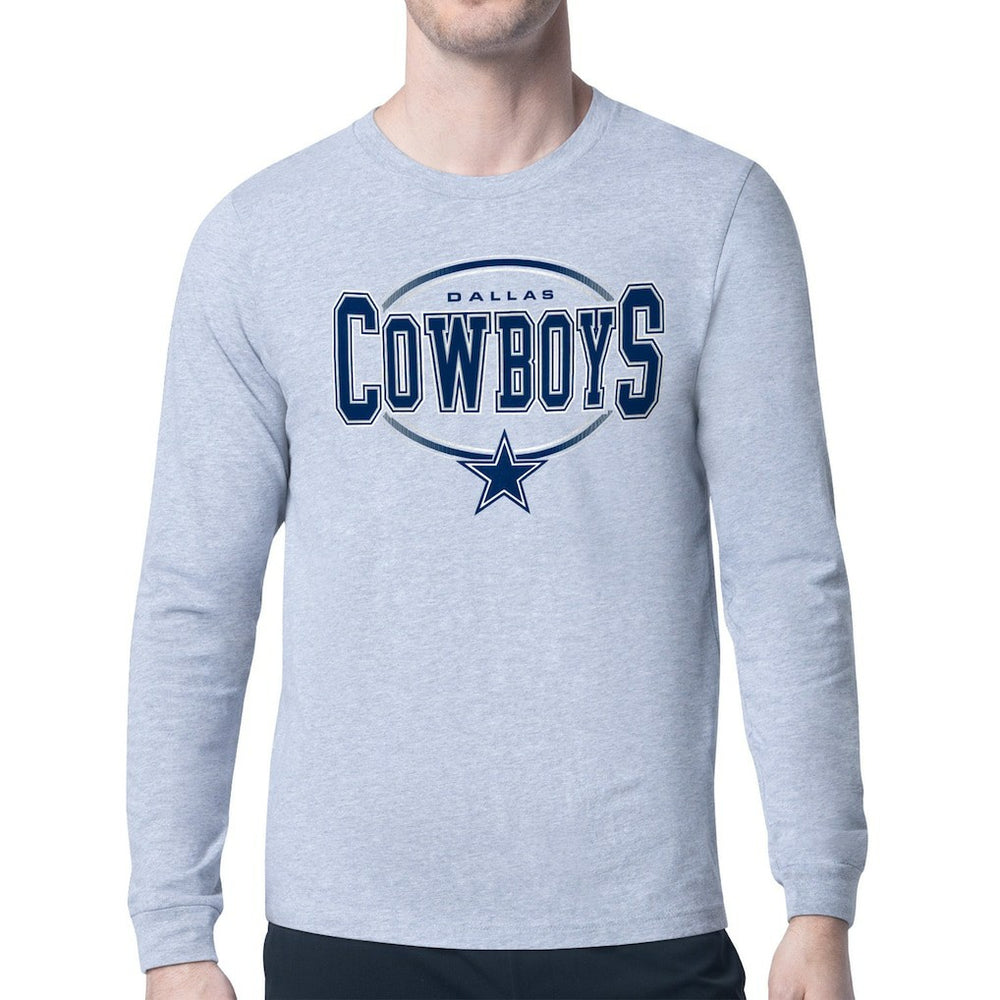 Dallas Cowboys Starter Team Track Graphic Long Sleeve T-Shirt - Heather Gray - NFL