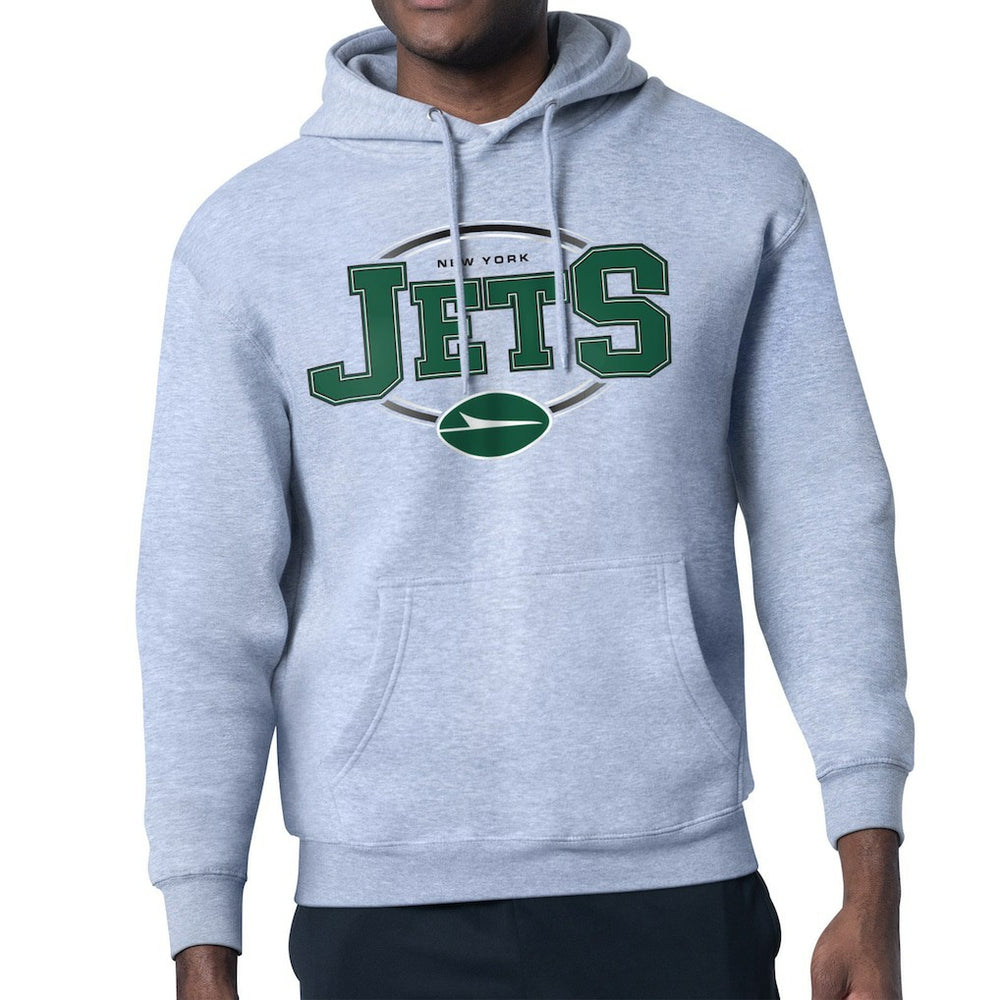New York Jets Starter Team Track Graphic Pullover Hoodie - Heather Gray - NFL